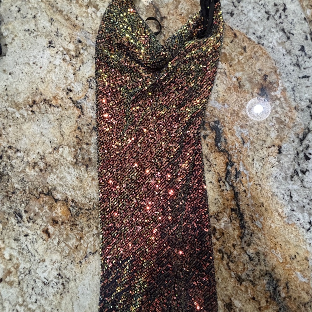 Gold and Black Sequin Bodycon Mini Dress